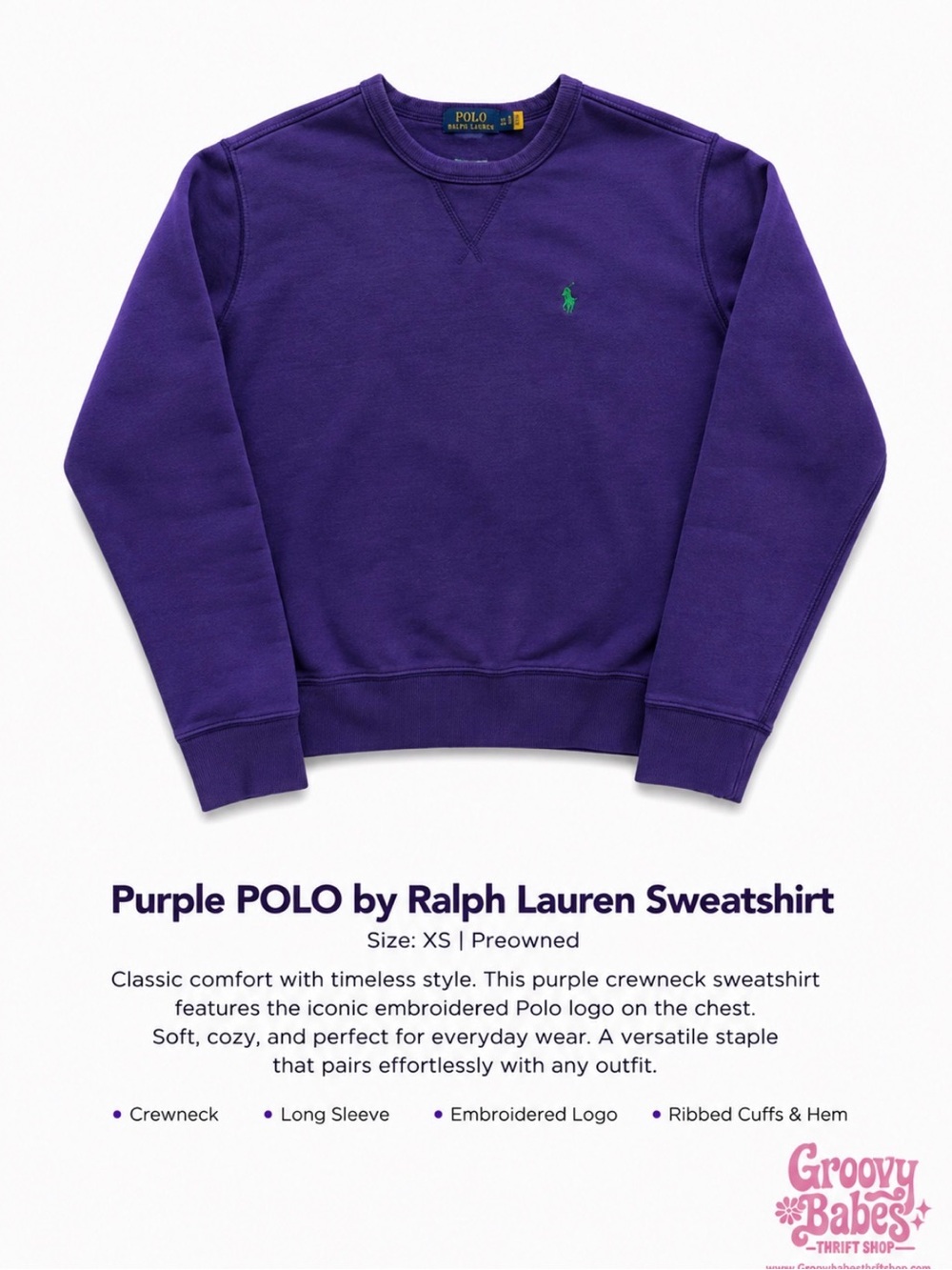 Polo by Ralph Lauren Purple Crewneck Sweatshirt with Green Logo